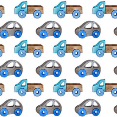 watercolor pattern cars and trucks