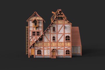 3D model of a two-story house with his yard