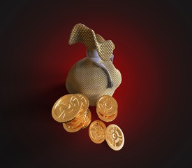 3d render. Money bags with coins on a white background. 3D.