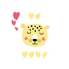 Children's illustration with a leopard in love - 314119523
