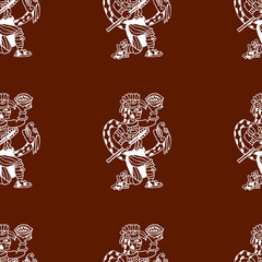 Aztec cacao seamless pattern design. Line art style. Vector illustration.