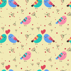seamless pattern consisting of flowers and leaves and birds - 314119744