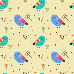 seamless pattern consisting of flowers and leaves and birds - 314119767