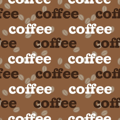 Coffee seamless pattern design. Decorate text in brown colors.