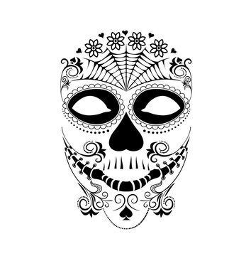 Temprale for sugar skull mask. Use it for holiday Halloween poster design for print or web. Vector illustration.