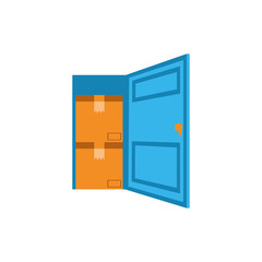 Isolated delivery boxes and door vector design