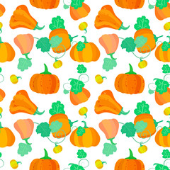 Pattern for Thanksgiving day. Pumpkin in cartoon style. Use it for print or web design creation. Vector illustration.