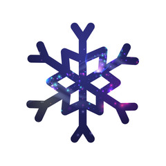 Simple snowflake with universe inside isolated. Abstract poster design. Vector illustration.