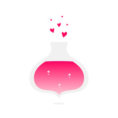 Bottle or flask with cute pink love potion icon for Valentines Day design.
