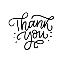 Thank you hand written inscription for card, print, overlay. Modern hand lettering element for design. Thank you calligraphy sign.