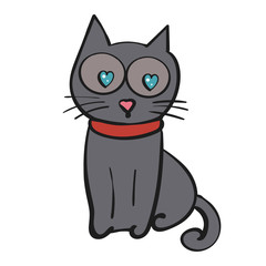 Pet cat with hearts in the eyes. Vector illustration, illustration isolated.