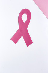 Pink ribbon on a colored background. Cancer