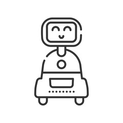 Personal robot black line icon. Cute smiling robot. Innovation in technology. Sign for web page, app. UI UX GUI design element. Editable stroke.