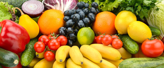 Different healthy fruits and vegetables. Natural food
