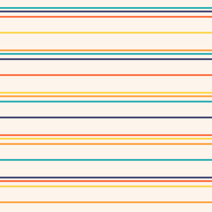 Modèle sans couture de vecteur de rayures horizontales. Texture moderne dans des couleurs tendance, jaune, orange, rouge, bleu marine, turquoise et beige. Abstrait rayé avec de fines lignes parallèles. Conception mignonne