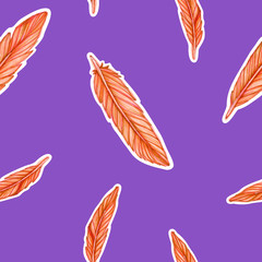 This is an illustration of a bird feather pattern on a violet background.