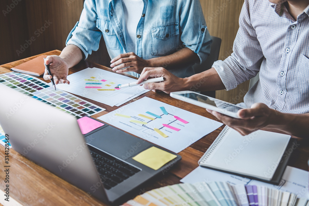 Canvas Prints team of creative web/graphic designer planning, drawing website ux app for mobile phone application 
