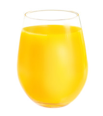 Mango smoothie or juice  in a glass isolated on white background. Tropical fruit concept. Close up.
