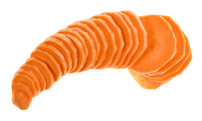slices of sweet potato isolated on white background