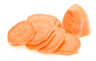 slices of sweet potato isolated on white background