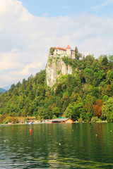 Fototapeta na wymiar Bled Castle overlooking Lake Bled, Slovenia