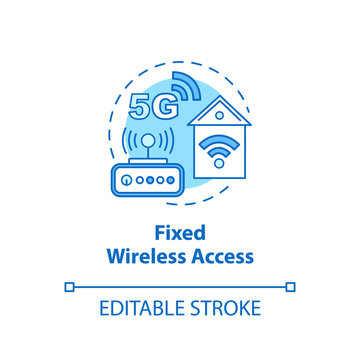 Fixed Wireless Access Concept Icon. Global Coverege. 5G Technologies Idea Thin Line Illustration. Mobile Internet. High-speed Connection. Vector Isolated Outline Drawing. Editable Stroke