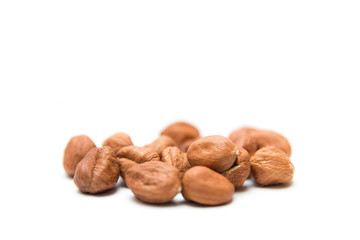 Hazelnuts nuts isolated on the white background