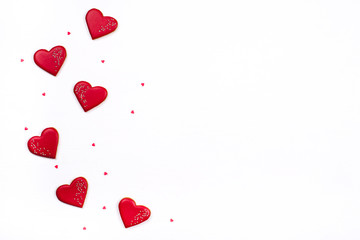 Gingerbread cookies with frosting in the shape of a heart. Valentines day concept. Flat lay, top...