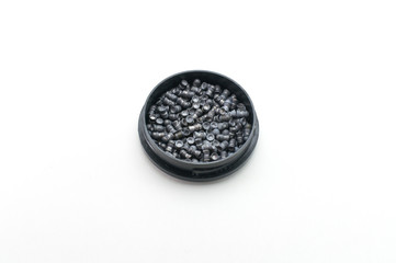 Box with lead bullets for an air rifle.