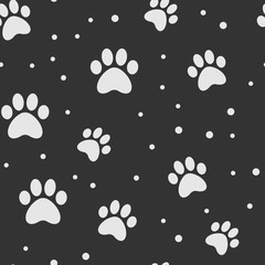 Paw seamless pattern. Puppy dog paws texture background. Pet prints.