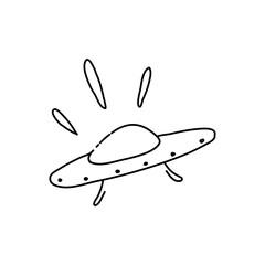 Cute ufo pattern in doodle style. Illustration on the theme of space exploration, the study of planets, the search for other galaxies.