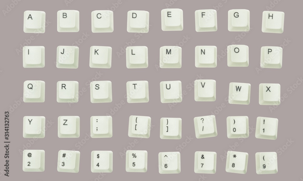 Fototapete white block computer letter isolated on white background with reflection