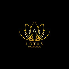 Fototapeta premium Golden lotus flower logo. Vector design template of lotus icon on dark background with golden effect for eco, beauty, spa, yoga, medical companies.