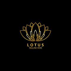 Fototapeta premium Golden lotus flower logo. Vector design template of lotus icon on dark background with golden effect for eco, beauty, spa, yoga, medical companies.