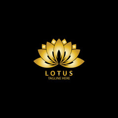 Golden lotus flower logo. Vector design template of lotus icon on dark background with golden effect for eco, beauty, spa, yoga, medical companies.