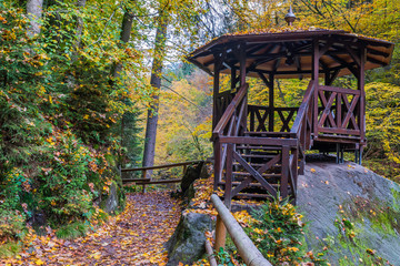 Fototapeta na wymiar Picturesque view of Hrensko national Park, situated in Bohemian Switzerland, Czech Republic. Edmund's Gorge (Edmundova souteska), Bohemian Switzerland, Czech Republic.