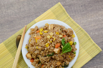 Closeup of meat dices fried rice
