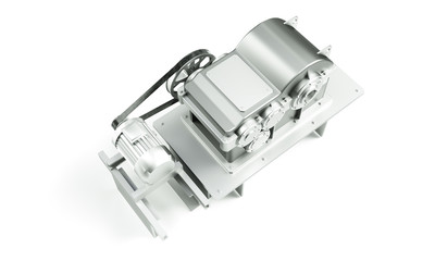 Electric motor on a white background, isolate.. 3D rendering of excellent quality in high resolution.