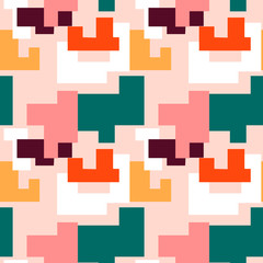 Trendy seamless pattern with graphic abstract geometric shapes. Avant-garde puzzle style. Geometric wallpaper for children books, cover design.