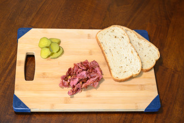Making of a Pastrami of Rye and all the ingredients 