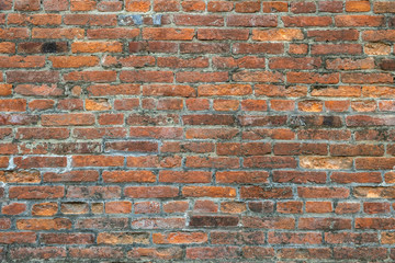 Weathered old red brick background with rough surface.