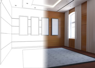 empty room, interior visualization, 3D illustration