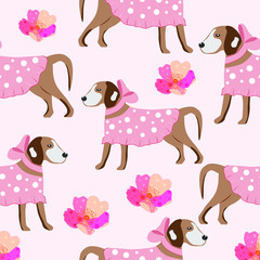Childish seamless pattern with hand drawn  dogs.Perfect for kids apparel,fabric, textile, nursery decoration,wrapping paper.