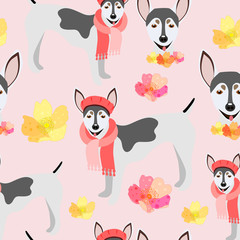 Childish seamless pattern with hand drawn  dogs.Perfect for kids apparel,fabric, textile, nursery decoration,wrapping paper.