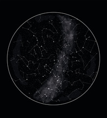 Sky map with stars and  constellations