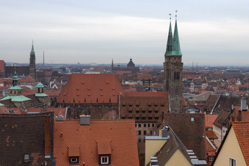 Nuremberg, Germany, January 2020..Panoramic top view of the old town of Nuremberg. City landscape.