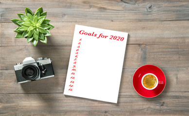 Paper coffee succulent Office workplace flat lay Goals 2020