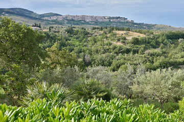 Sicily - distant view of the city Chiaramonte Gulfi.