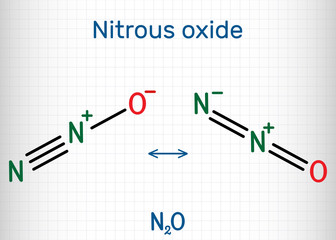 Nitrous oxide, "laughing gas", N2O molecule. It is used such as a pharmacologic agent to produce anesthesia, a food additive as a propellant. Sheet of paper in a cage. Vector illustration