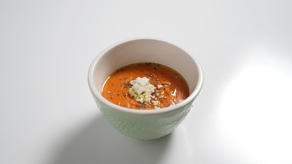 Tomato soup with yogurt and lentils